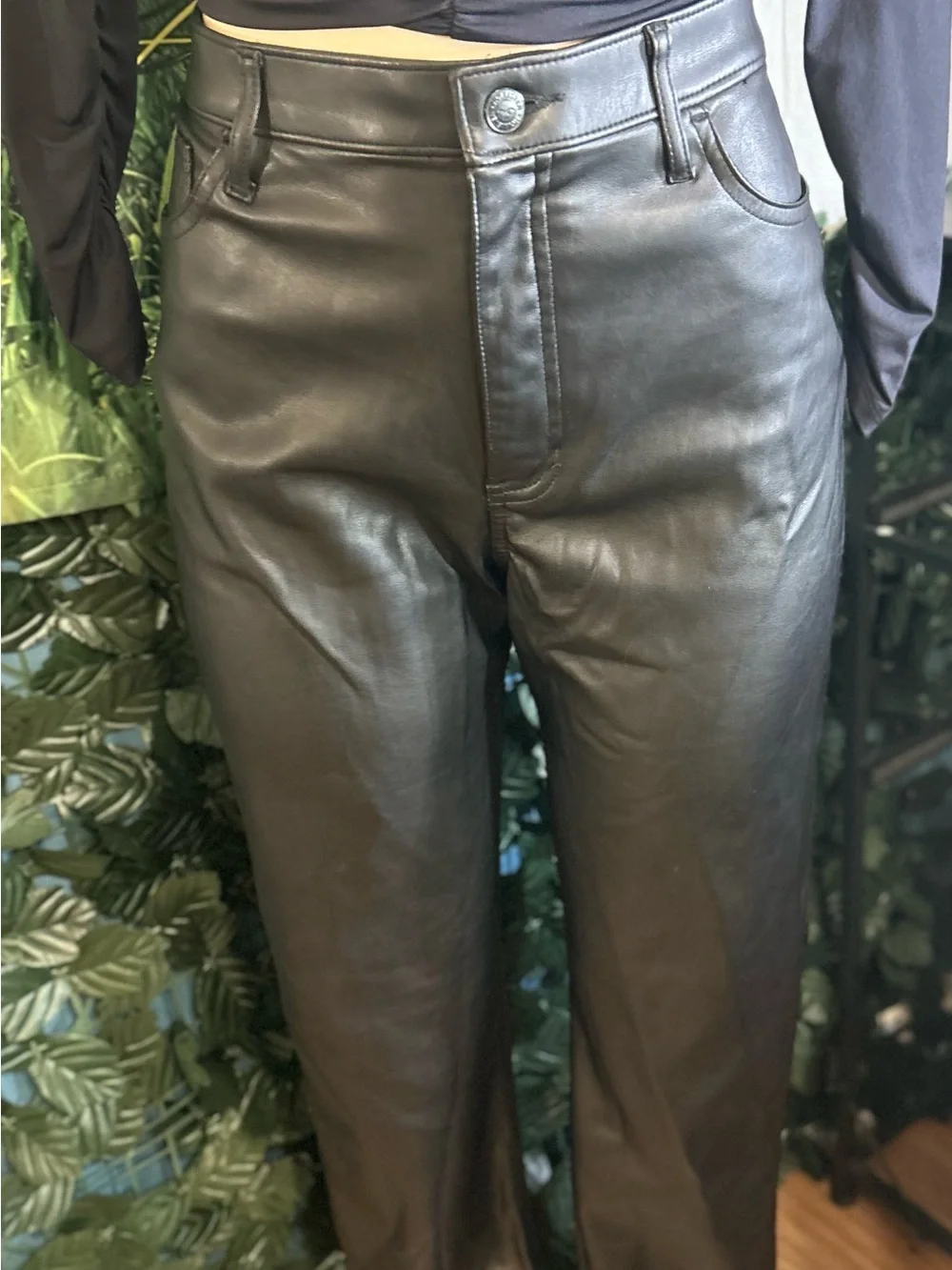 Hollister Black Faux Leather Ultra High-Rise Straight Pants